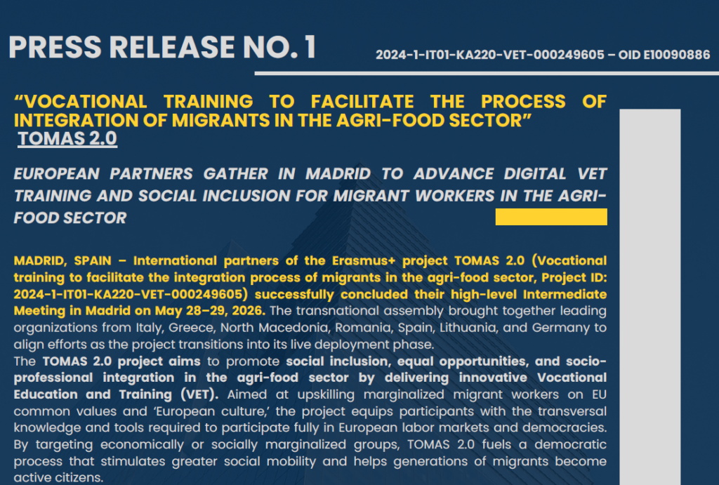 Tomas 2.0 1st press release